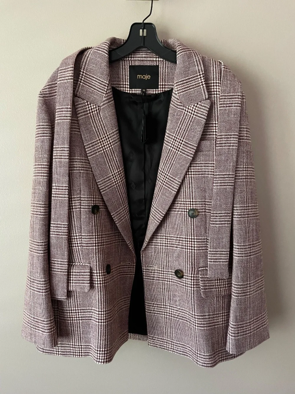 MAJE Double-Breasted Prince of Wales Checked Belted Coat Jacket FR 40 US 8 NWT - Picture 3 of 6